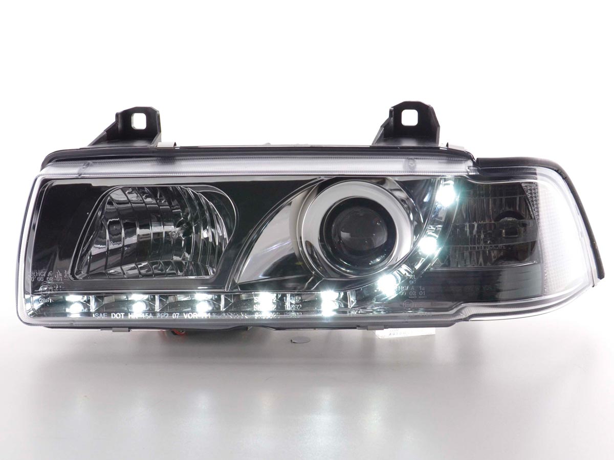 Scheinwerfer Set Daylight LED Tagfahrlicht BMW 3er E36 Coupe/Cabrio 92-98 chrom für Rechtslenker Scheinwerfer Set Daylight LED Tagfahrlicht BMW 3er E36 Coupe/Cabrio 92-98 chrom für Rechtslenker